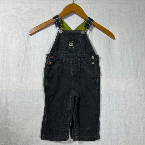 Gymboree Overalls 6-12 Months Gray Corduroy Penguin Snaps - Picture 1 of 10